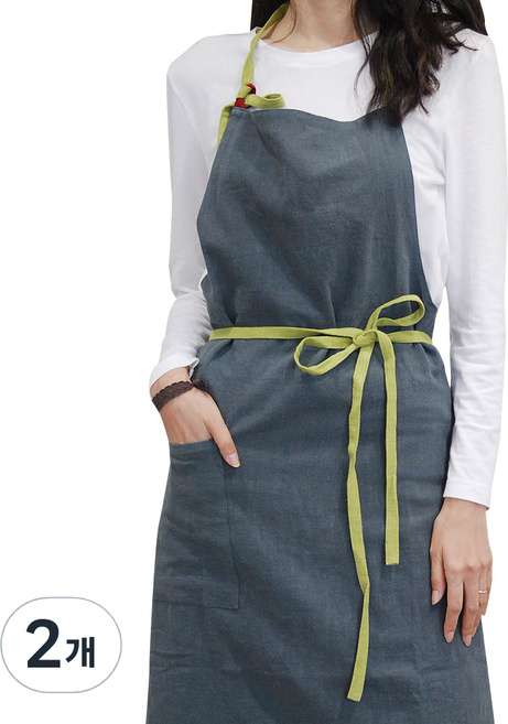 잇츠온 롱 원피스 린넨 앞치마, 차콜, 2개