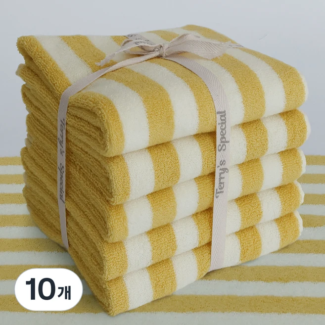 테리파머 스트라이프 디자인 선염 호텔 수건 180g 30수 코마사, 버터 + 아이보리, 10개 - 쿠팡