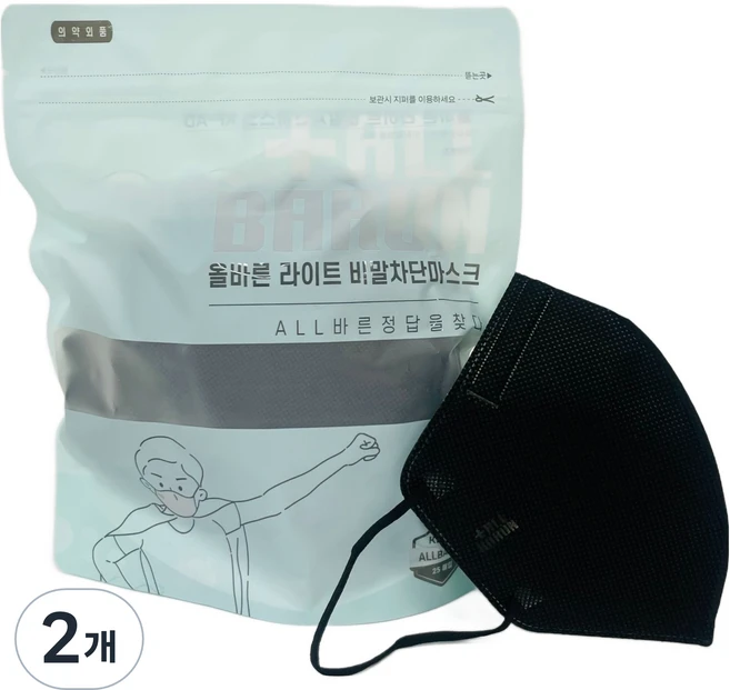 ALLBARUN 라이트 비말차단 마스크 중형 KF-AD, 25개입, 블랙, 2개 - 쿠팡