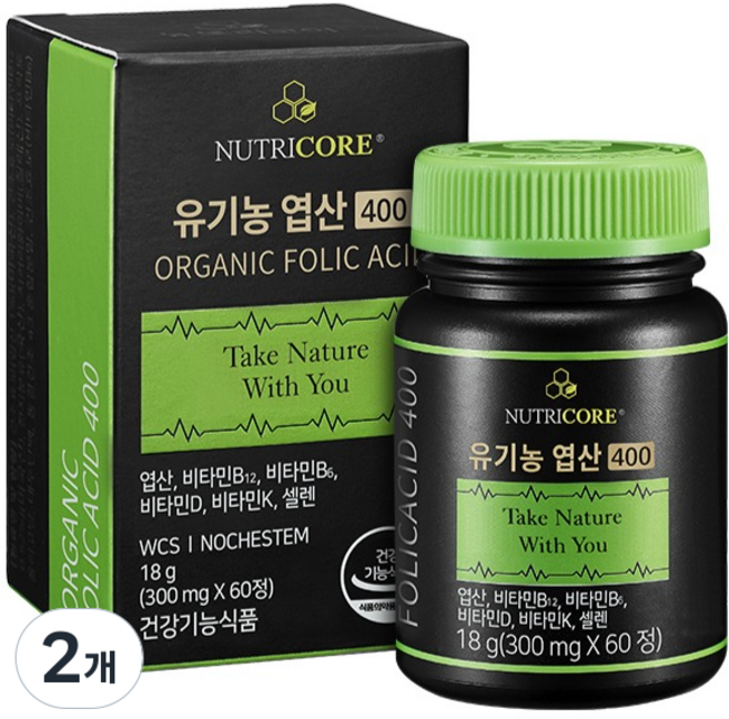 뉴트리코어 유기농 WCS 엽산 400, 60정, 2개