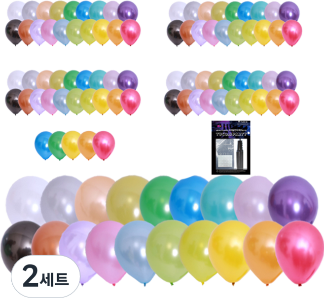 투코비 30cm 펄 레인보우 라운드 풍선 100p + 손펌프 + 고정테이프 세트, 혼합색상, 2세트
