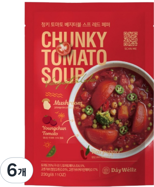 데이웰즈 청키 토마토 베지터블스프 레드페퍼, 230g, 6개
