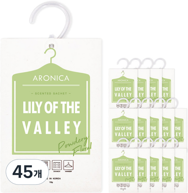 아로니카 센티드 샤쉐 옷걸이형 옷장 방향제, 18g, 45개, 릴리오브더밸리