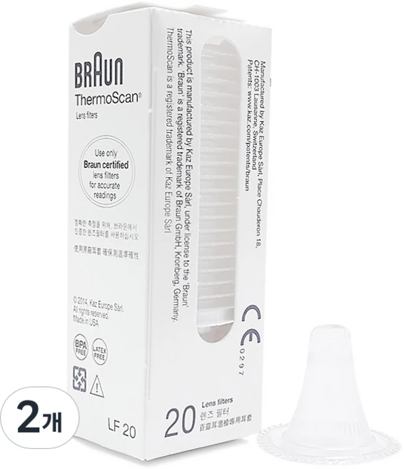 BRAUN 귀체온계용 렌즈필터 LF20 20p, 2개 - 쿠팡