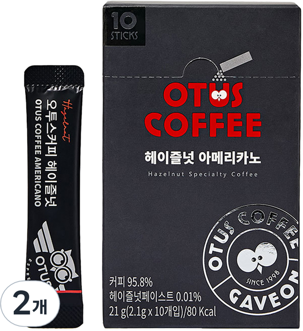 오투스커피 헤이즐넛 아메리카노 원두커피스틱, 10개입, 2개, 2.1g
