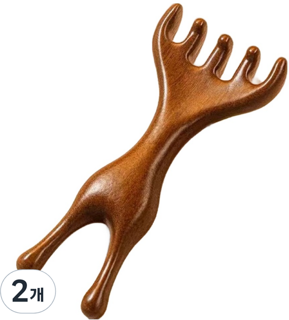 해피위더스 나무 얼굴 두피 괄사 마사지기, 2개, 사슴뿔