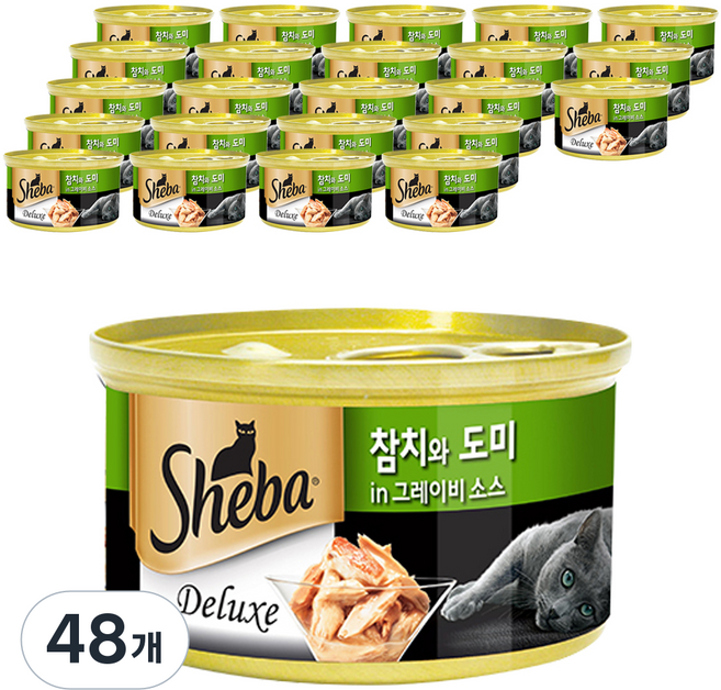 쉬바 1세 이상 고양이 간식 캔, 48개, 혼합맛(참치/도미)