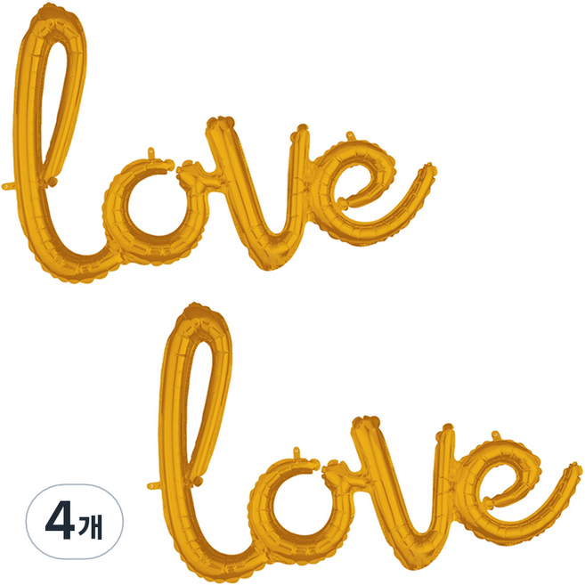아나그램 이니셜 필기체 은박풍선 love, 골드, 4개