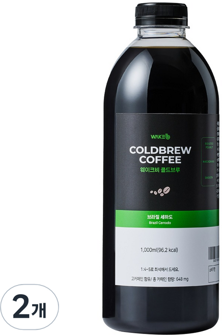 웨이크비 콜드브루 원액 브라질 세하도, 1L, 1개입, 2개