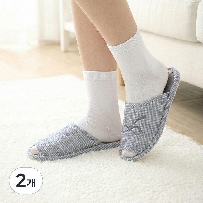 컬러매치 층간소음 미끄러짐 방지 충격완화 우레탄 바닥쿠션 누빔 실내화 코지리본, 블랙, 2개