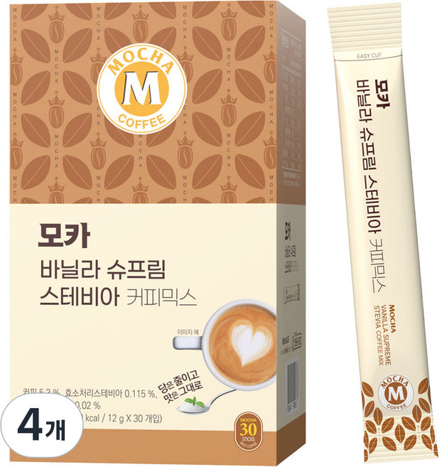 모카씨엔티 바닐라 슈프림 스테비아 커피믹스, 12g, 4개, 30개입