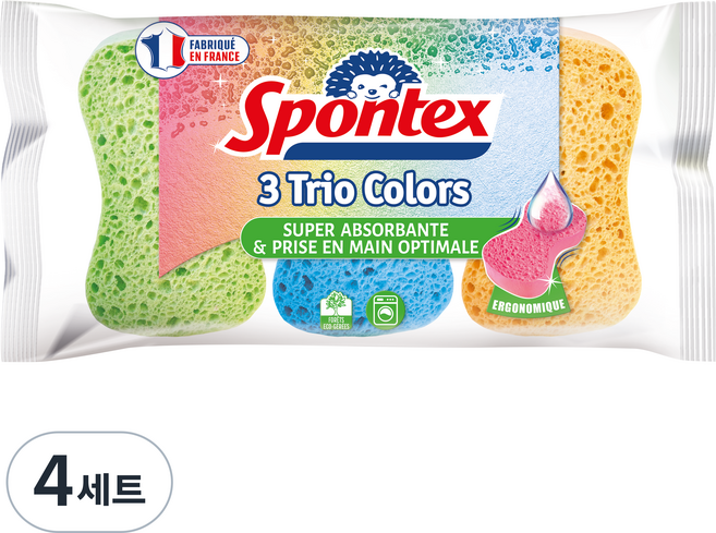 스폰텍스 TRIO COLORS 스크럽 스펀지 3종 세트, 4세트