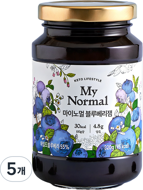 마이노멀 저당 저칼로리 블루베리잼, 320g, 5개