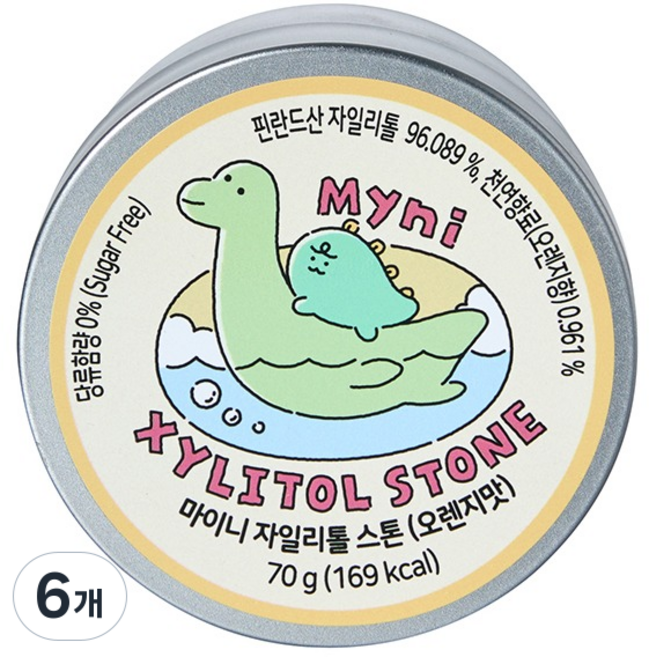 마이니 자일리톨 스톤 오렌지맛, 70g, 6개
