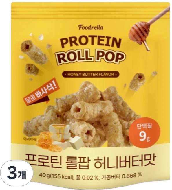 푸드렐라 프로틴 롤팝 허니버터맛, 3개, 40g - 쿠팡