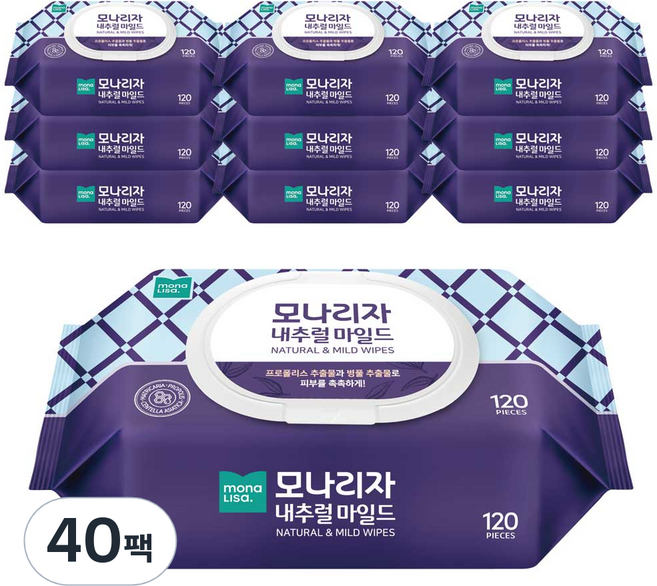 모나리자 내추럴 마일드 물티슈, 120매, 40개