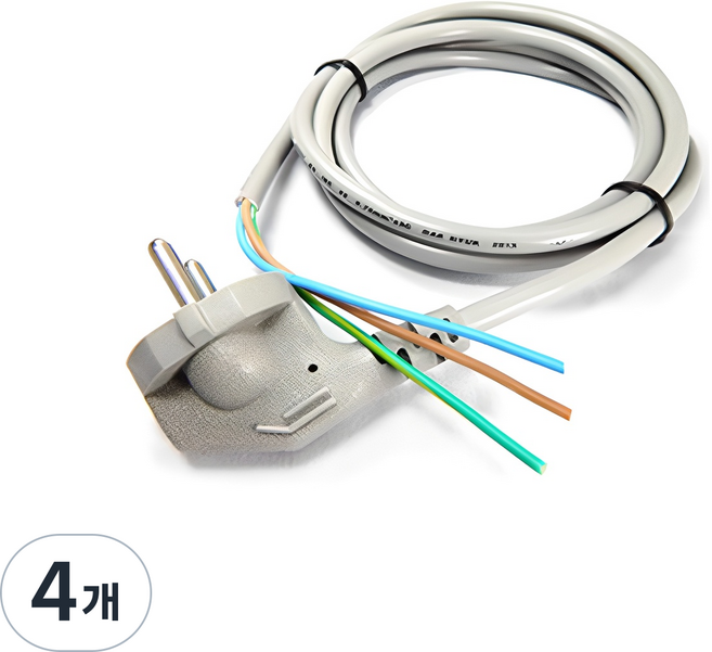 파워코드 탈피 3구형 전원케이블 코드 캡 선, 4개, 2m