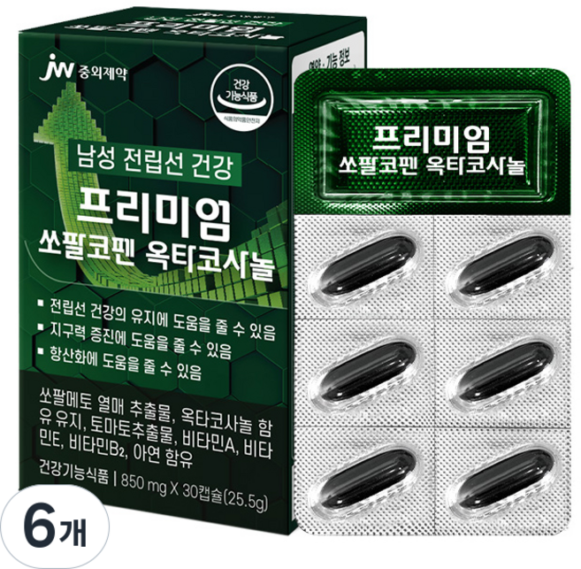 JW중외제약 프리미엄 쏘팔코펜 쏘팔메토 옥타코사놀, 30정, 6개