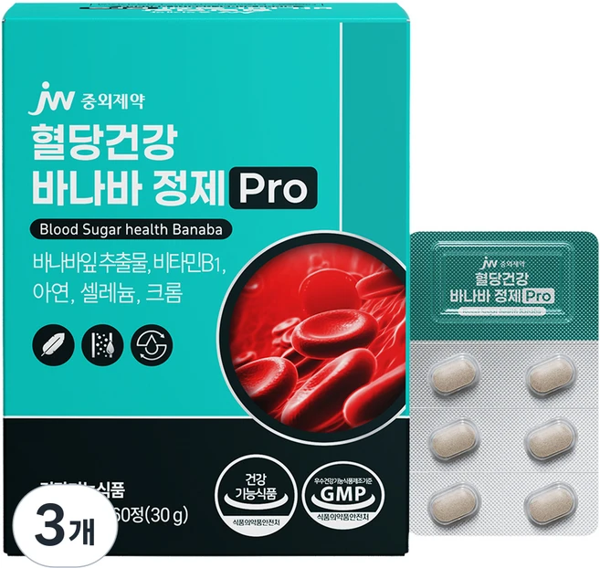 JW중외제약 혈당건강 바나바정제 프로 30g, 60정, 3개 - 쿠팡