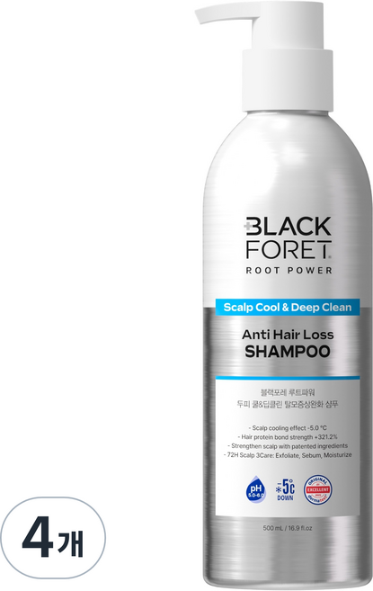 블랙포레 루트파워 두피 쿨 앤 딥클린 탈모증상완화 샴푸, 500ml, 4개
