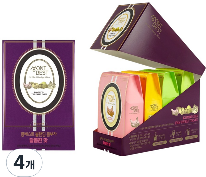 몽베스트 블랜딩 콤부차 달콤한 4가지맛 딸기바나나 유자파인애플 레몬라임 샤인머스캣망고, 5g, 40개입, 4개