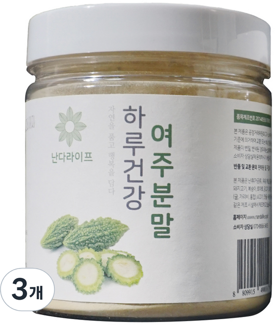 난다라이프 저온가공 하루건강 여주분말, 3개, 120g