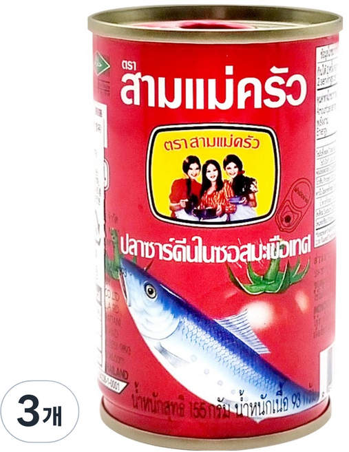 쓰리레이디쿡스 쓰리우먼 정어리 인 토마토소스, 155g, 3개