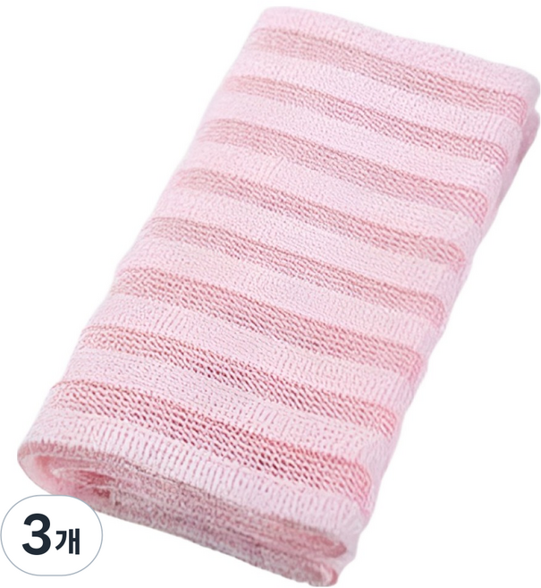 꾸지 데일리 각질제거 샤워타올 스트라이프 때타올, 핑크, 3개, 1개입