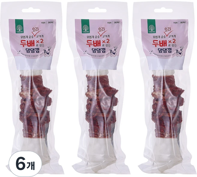 더내추럴 강아지 두배 댕댕 오리껌 25cm, 오리맛, 6개, 200g - 쿠팡