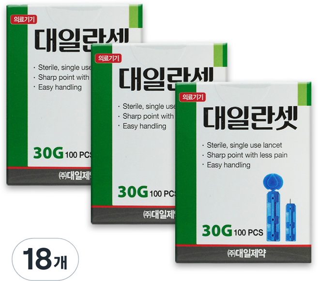 대일제약 란셋 일회용 수동 채혈침 30G, 18개, 100개입
