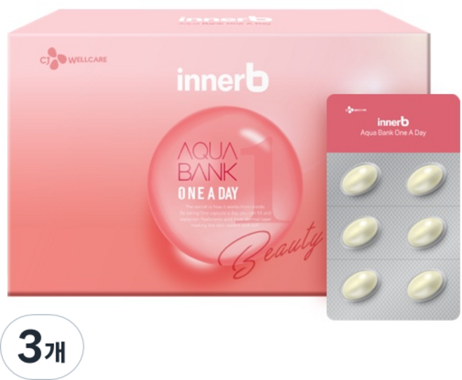 CJ 이너비 아쿠아뱅크 원어데이 84캡슐 12주분 히알루론산 하루한알, 3개, 84정