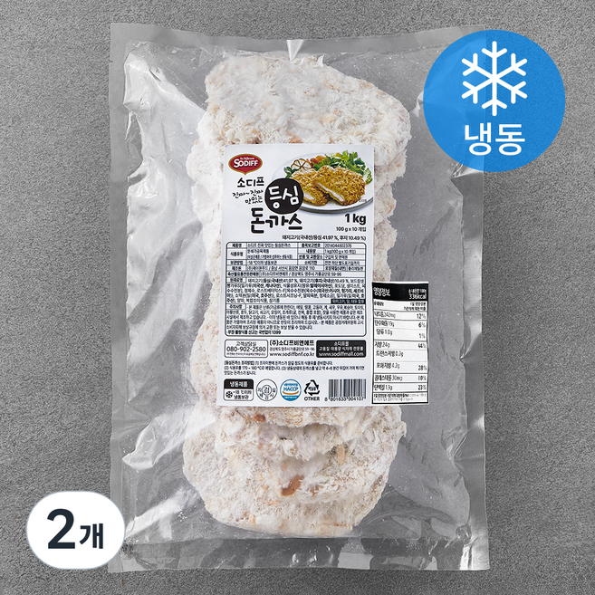 소디프 진짜 맛있는 등심 돈까스 (냉동), 1kg, 2개