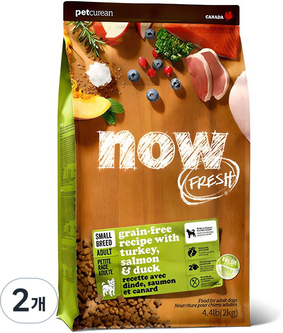 now 어덜트 강아지 그레인프리 스몰브리드 건식사료, 칠면조, 2kg, 2개