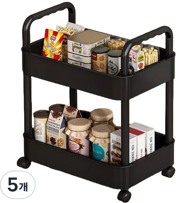 라라공방 이동식 선반 2단 트롤리, 블랙, 5개
