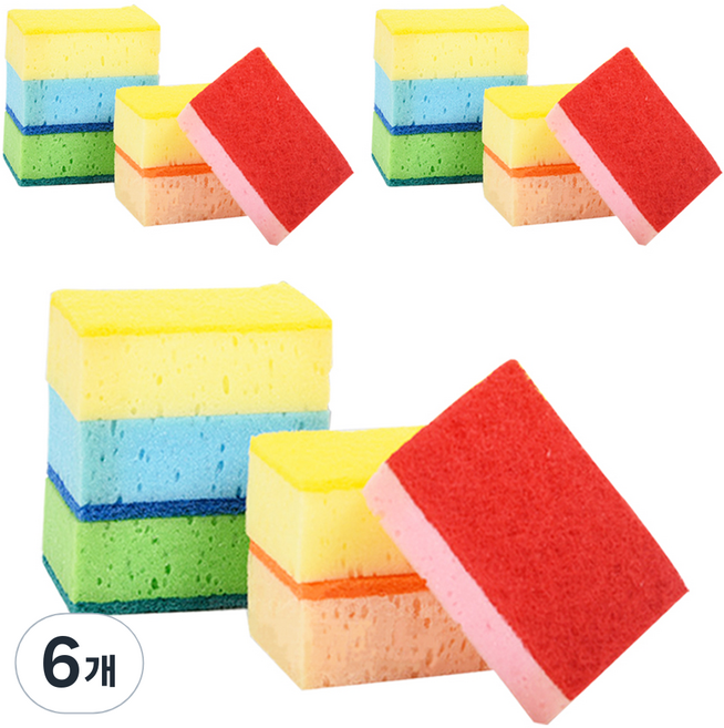 월드크린 제로 스크레치 스펀지 수세미 무재개, 6개입, 6개