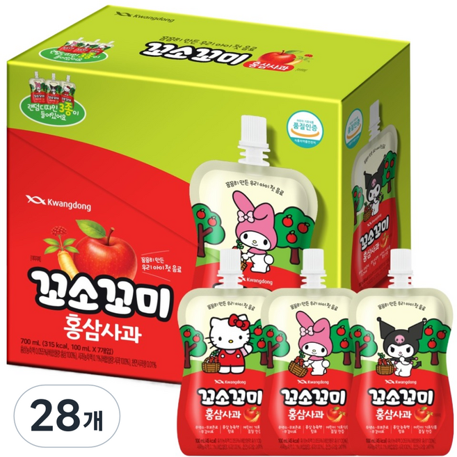 꼬소꼬미 광동 어린이음료 홍삼사과맛, 28개, 100ml
