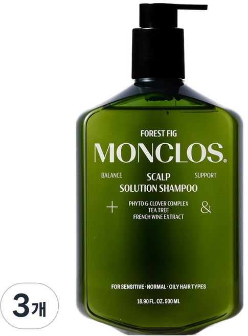 몽클로스 탈모 증상 완화 스칼프 솔루션 샴푸 FOREST FIG, 500ml, 3개