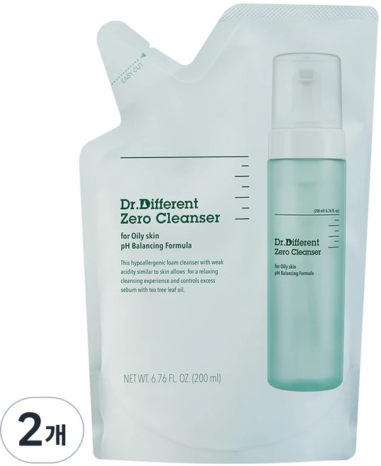 닥터디퍼런트 제로클렌저 리필 지성, 200ml, 2개 - 쿠팡