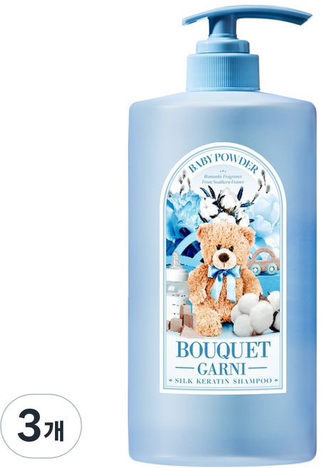 부케가르니 실크 케라틴 샴푸 베이비파우더, 1L, 3개