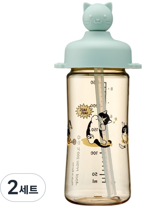 조아이 냥이 실리콘 토퍼 빨대컵, 250ml, 2세트, 민트