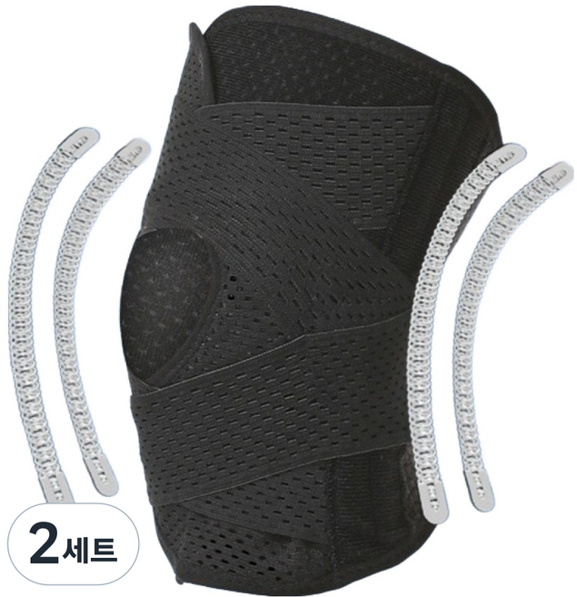 하미룸 관절 여름 얇은 폴리에스테르 6세대 반월상 무릎 보호대 + 경골 + 스프링 4p 세트, 검정, 2세트