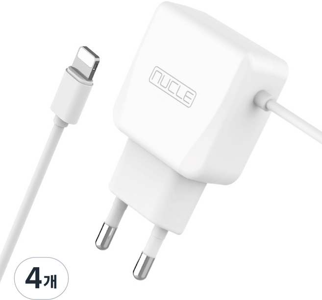 뉴클 2.1A 8핀 일체형 유선 고속충전기, 화이트, 4개