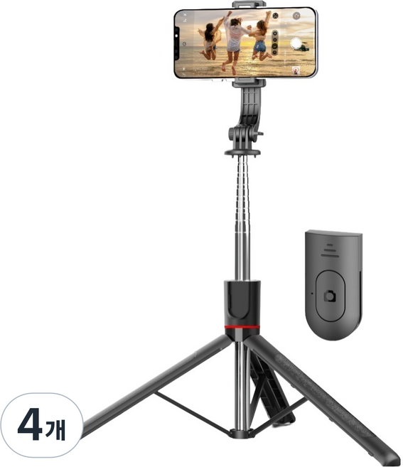 셀루미 메가 스틱 올인원 스마트폰 셀카봉 삼각대 171.7cm, SEL-AT1717M, 블랙 + 레드, 4개
