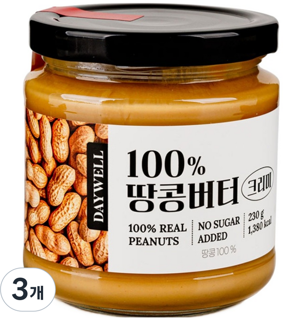 Daywell 無糖柔滑花生醬, 3個, 230g