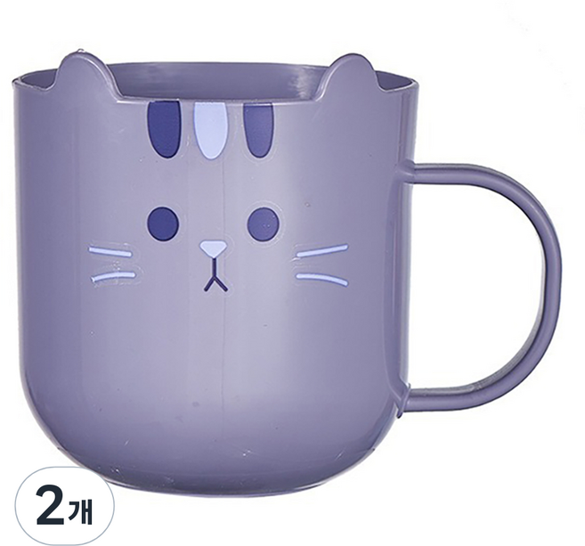 몬드스팟 냐옹이 고양이 플라스틱 손잡이 욕실 양치컵, 퍼플, 2개