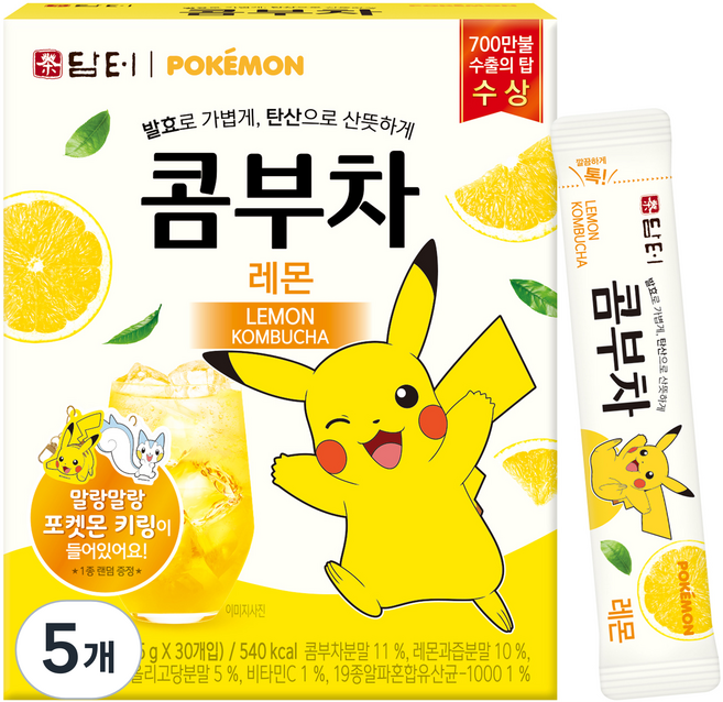 담터 포켓몬 콤부차 레몬, 5g, 30개입, 5개