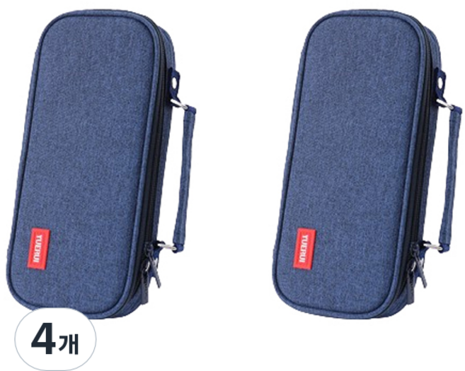 마켓감성 3층 캔버스 연필 필통, 네이비, 4개