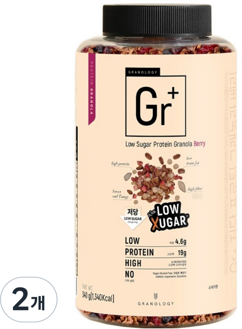 GRANOLOGY Gr Plus 低糖高蛋白莓果格蘭諾拉, 340g, 2個