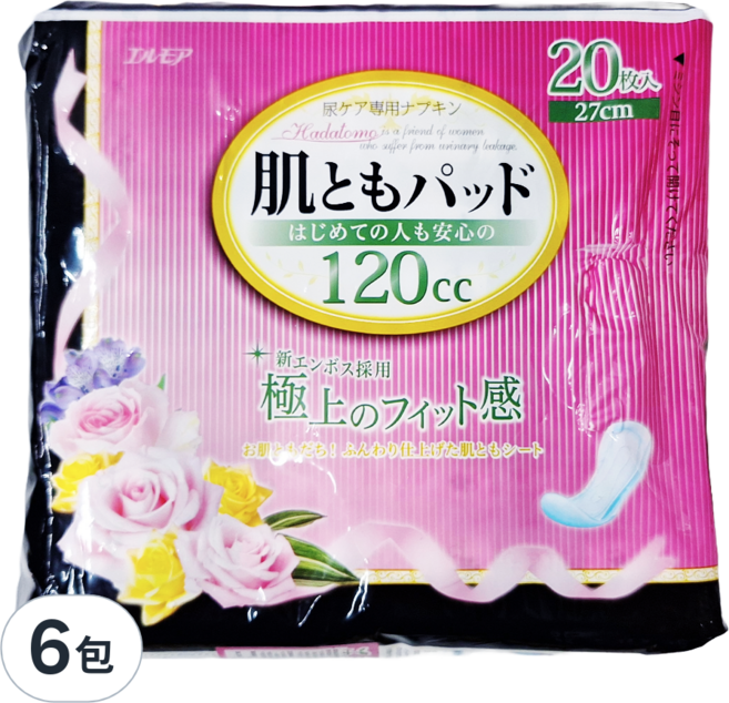 ELLEMOI 日本一番 失禁棉墊 中量型, 27cm, 20片, 6包