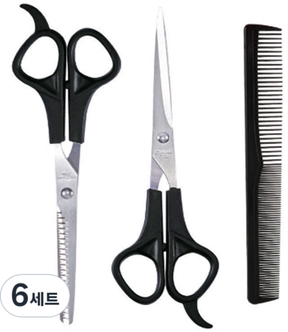 두림스 가정용 미용 가위 3종 세트, 6세트, 블랙